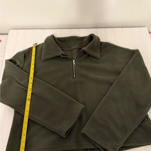 SHEIN Dark Olive Green Zip Up Sweater with Quarter Zip and Long Sleeves